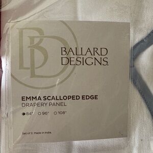 Emma Scalloped Drapery Panels - Set Of 2 White with Blue Trim